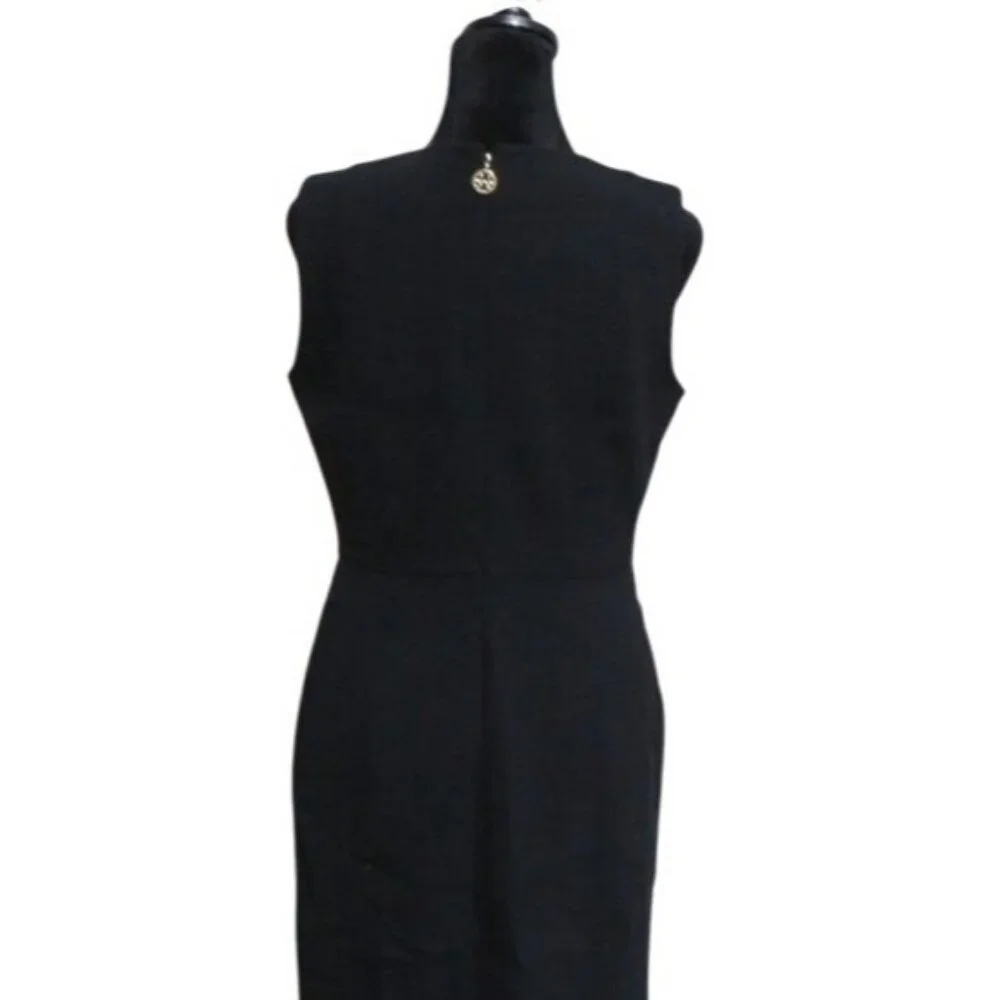 Tory Burch Black Wool Blend Sheath dress slash zipper pockets gold accents sz 4